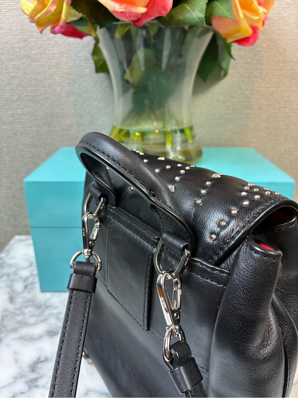 MCM Studded Diamond Disco Black Leather Mini Backpack w/ Crystal Accents - EUC - Picture 10 of 15